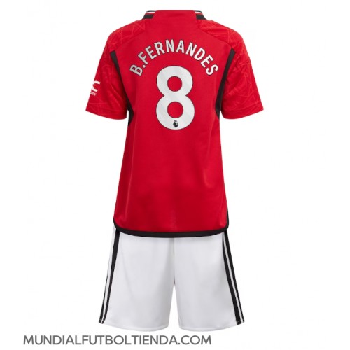 Camiseta Manchester United Bruno Fernandes #8 Primera Equipación Replica 2023-24 para niños mangas cortas (+ Pantalones cortos)